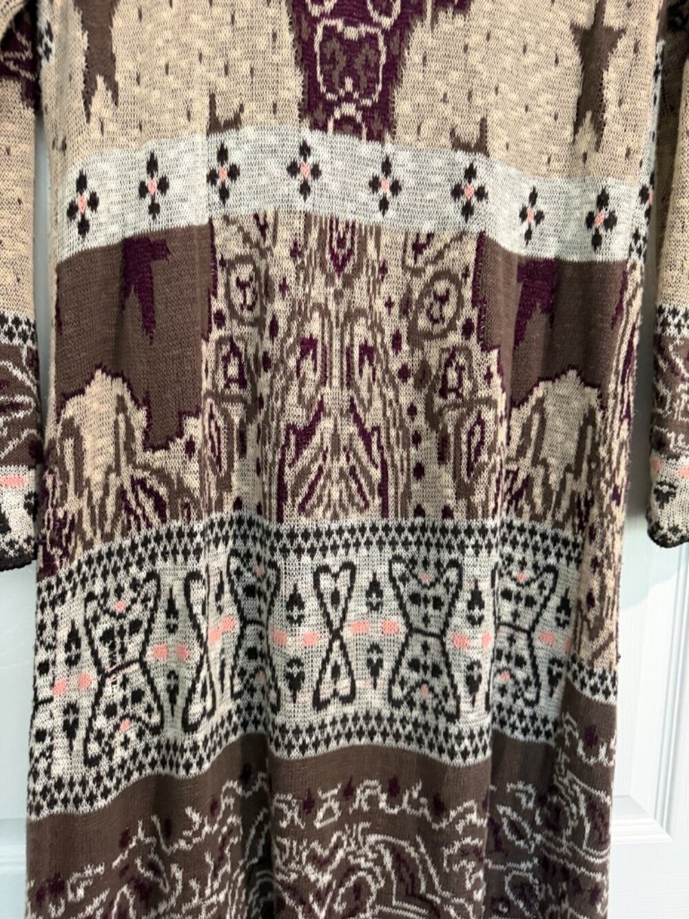 FREE PEOPLE Mixed Media Longline Cardigan Sweater Duster Hooded Size Medium - Picture 9 of 13